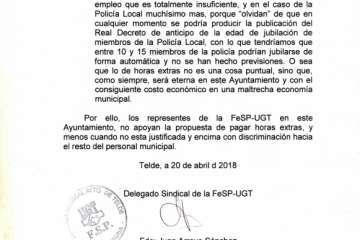 UGT se opone al pago de horas extra a la Policía Local por discriminatorio (Foto TA)